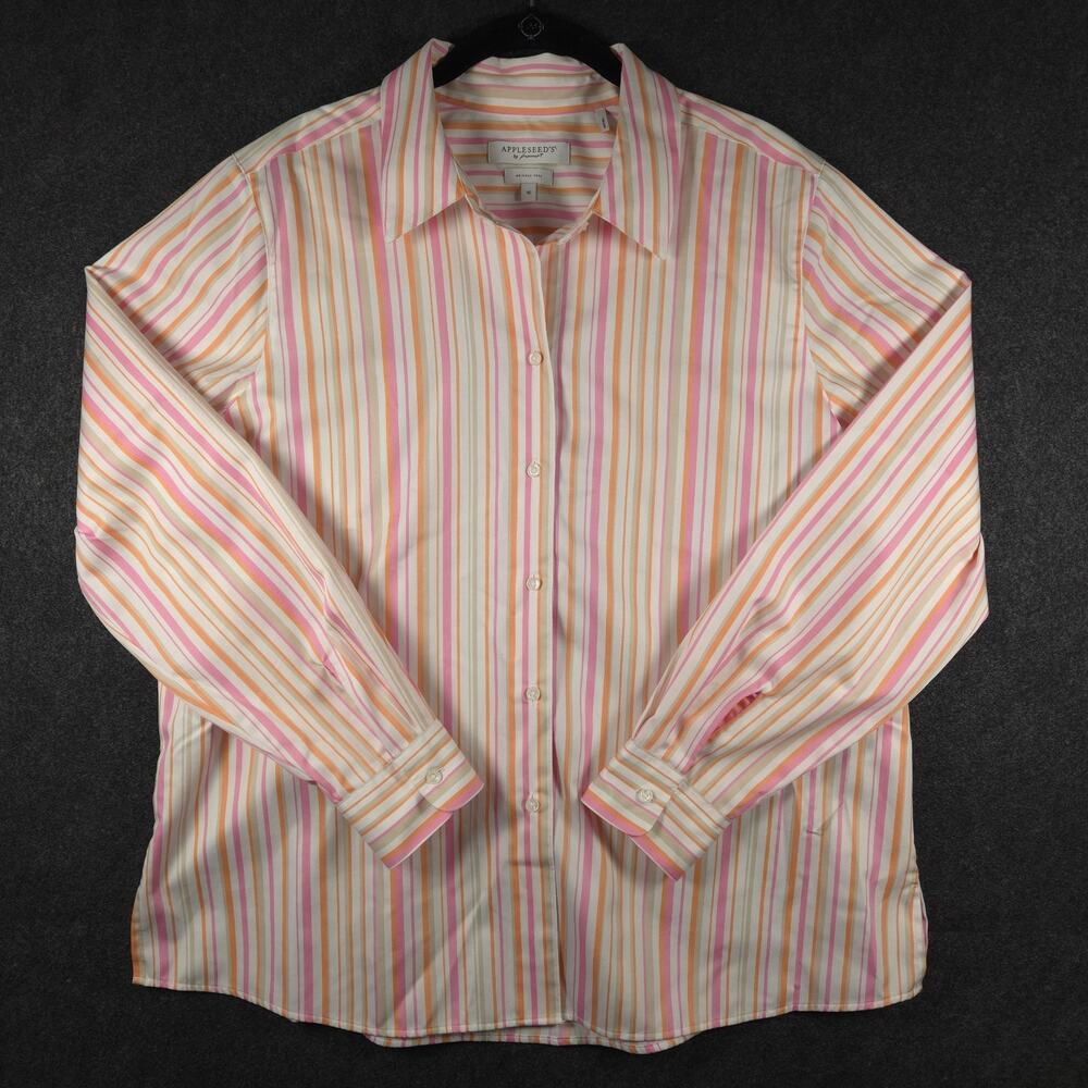 NWOT Appleseed's by Foxcroft Shirt Femme Size 16 No Iron Pink Orange White